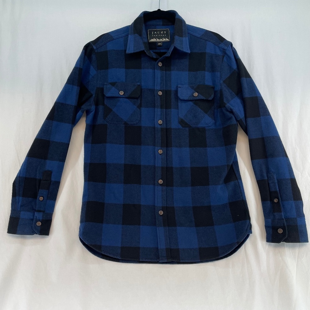 Jachs New York Flannel Button Up Plaid Heavyweight Blue Black Men’s Size Medium